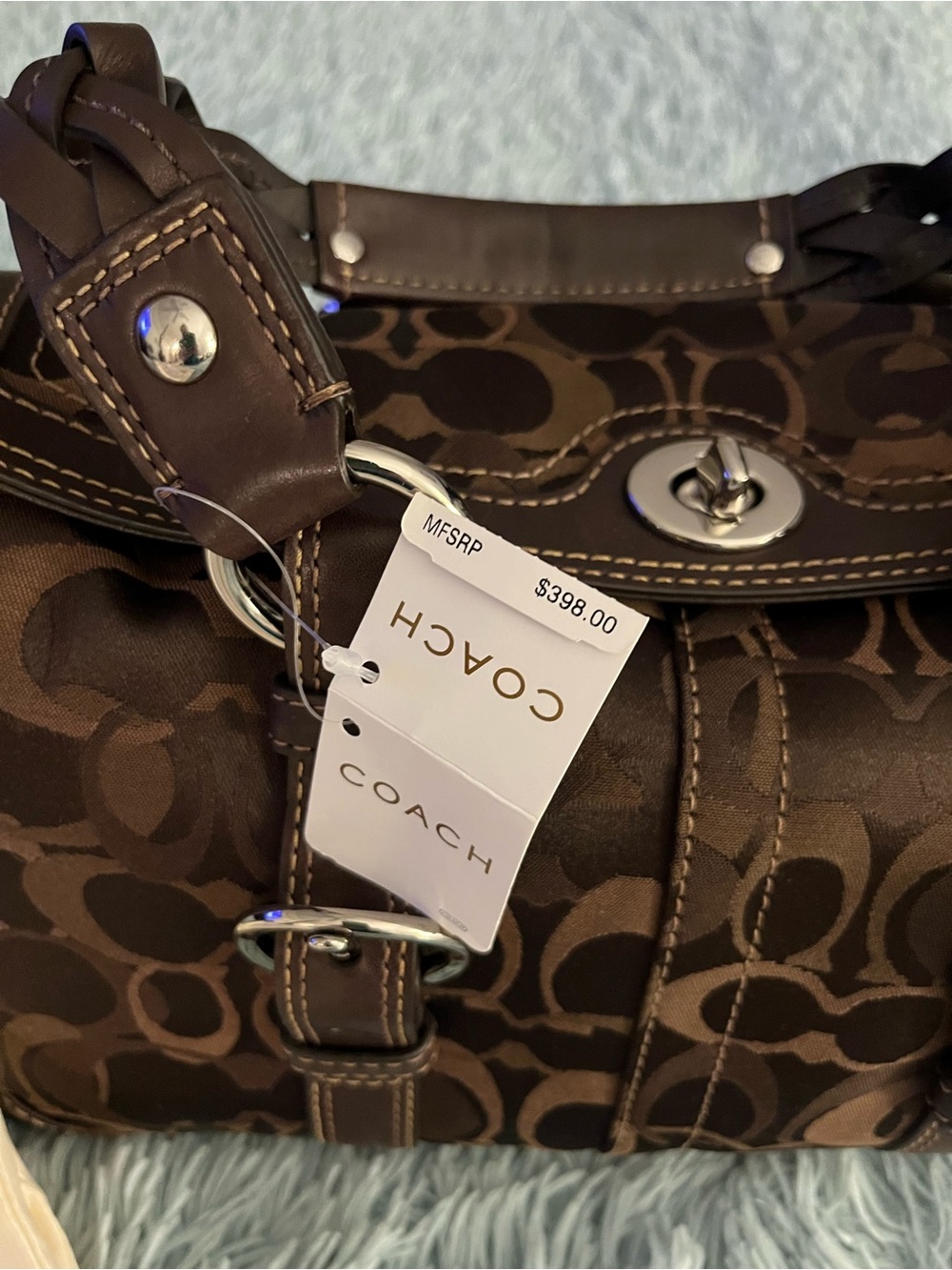 Coach Brown Signature Canvas Satchel Bag with Leather Trim STUNNING NWT - Picture 4 of 16